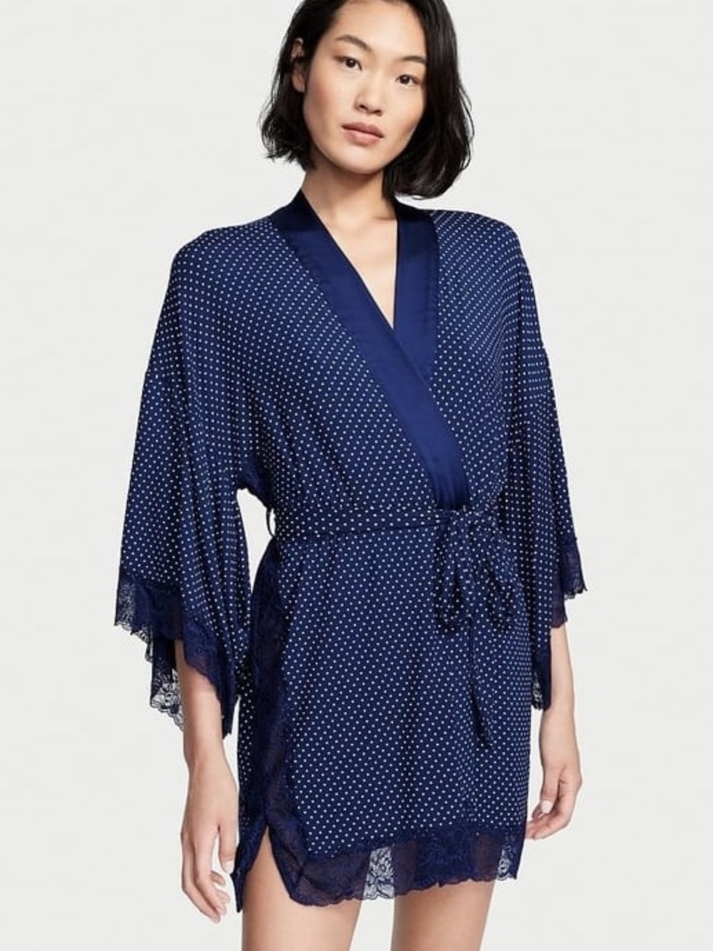 Victoria's Secret Modal Lace-Trim Polka Dot Robe - size XS